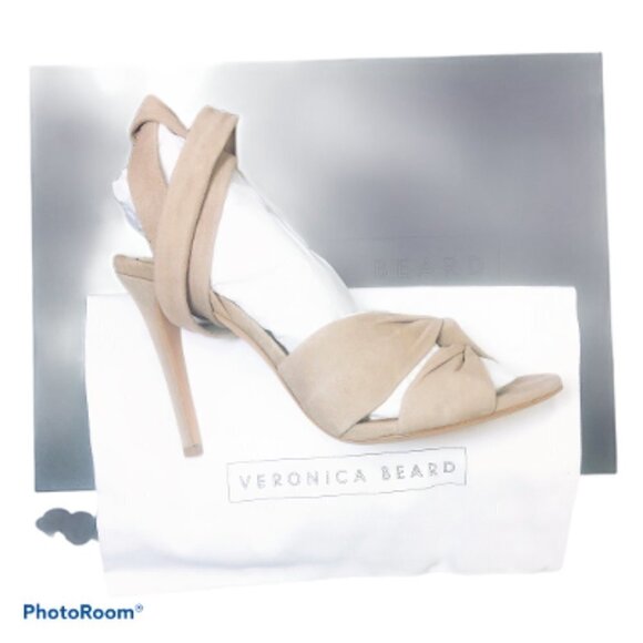Veronica Beard Womens Tan Fine Suede Open Toe Ankle Wrap Heels Sandals Sz 9 New - Picture 5 of 12
